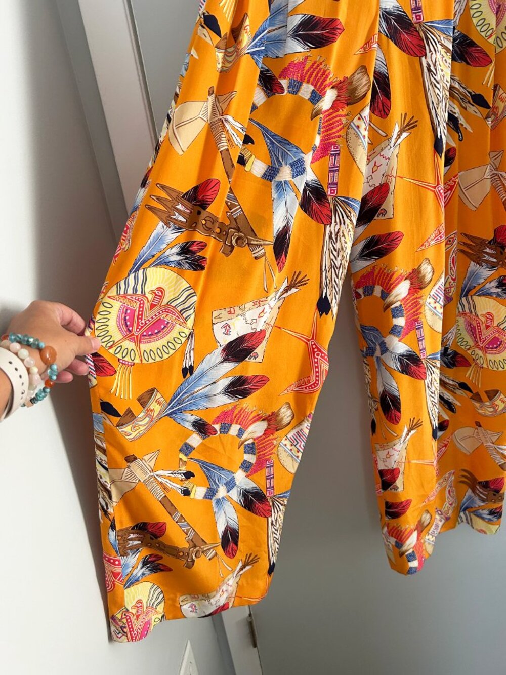 Vintage 80s 90s Crisca 100% Silk Wide Leg Pants Tribal Festival NWT EU 38 US 6